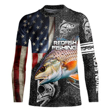 Load image into Gallery viewer, Redfish red drum fishing fish skeleton American flag Custom sun protection long sleeve fishing shirts NQS4053