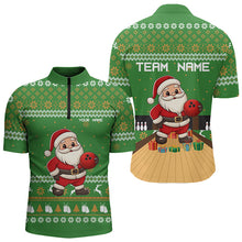 Load image into Gallery viewer, Green Ugly Christmas pattern Santa Bowling Polo, Quarter Zip Shirt For Men Custom Bowling Team Jersey NQS9115