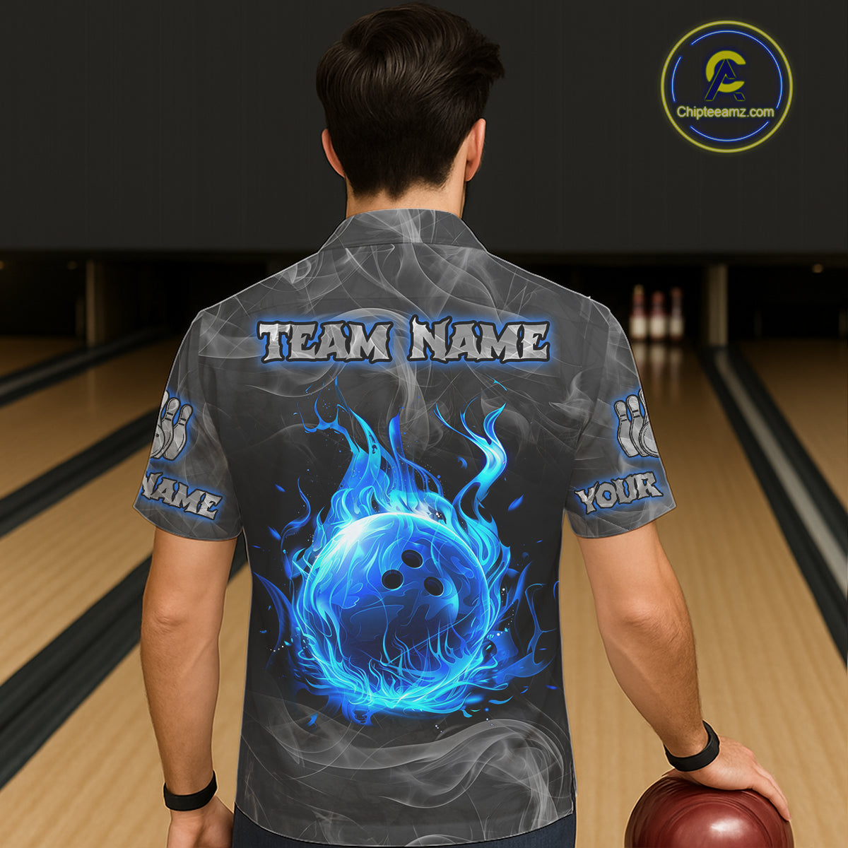 Grey Smoke Blue Flame Skull Bowling Hawaiian Shirt Custom Team Bowling Jerseys NQS11182
