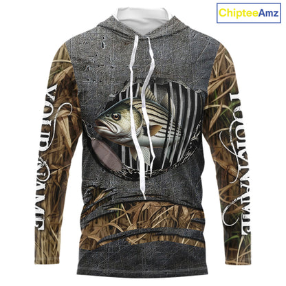Striped Bass fishing camo metal grunge pattern Custom striper fishing shirts fishing gifts NQS11371