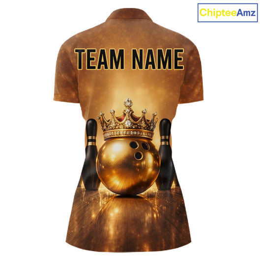 Black and Gold crown Bowling ball pins Bowling Shirts for Women Custom Bowling Team league jerseys NQS11593