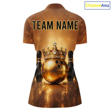 Load image into Gallery viewer, Black and Gold crown Bowling ball pins Bowling Shirts for Women Custom Bowling Team league jerseys NQS11593