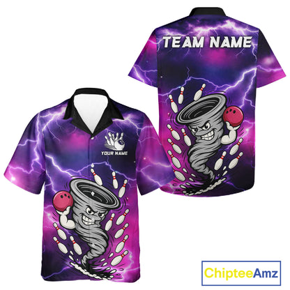 Custom Purple Bowling Jersey Lightning Thunder Funny Tornado Hawaiian Bowling Shirt, bowling uniforms NQS11594