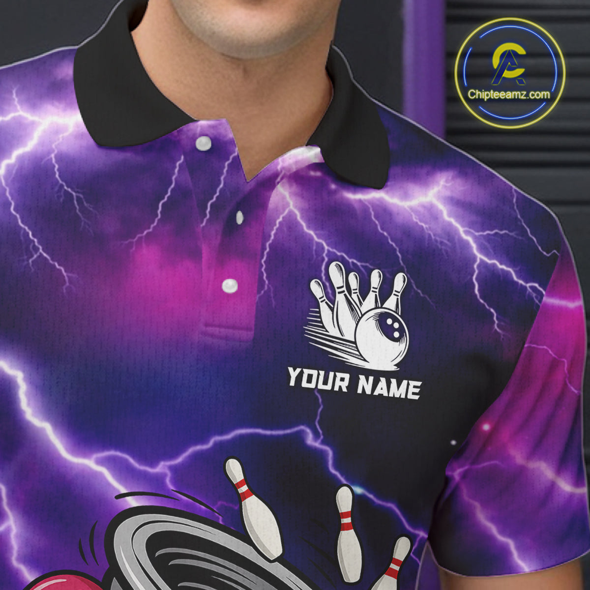 Custom Purple Bowling Jersey Lightning Thunder Funny tornado Bowling Shirts for Men, bowling uniforms NQS11594