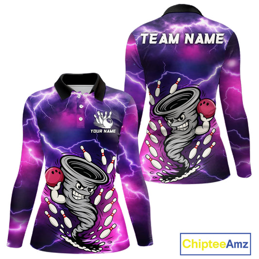 Custom Purple Bowling Jersey Lightning Thunder Funny tornado Womens Bowling Shirts, bowling uniforms NQS11594