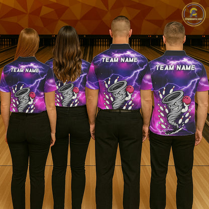 Custom Purple Bowling Jersey Lightning Thunder Funny tornado Womens Bowling Shirts, bowling uniforms NQS11594