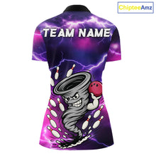 Load image into Gallery viewer, Custom Purple Bowling Jersey Lightning Thunder Funny tornado Womens Bowling Shirts, bowling uniforms NQS11594