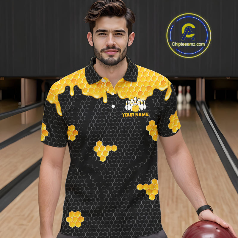 Custom Black and Yellow Honey Bee Bowling Shirts For Men, Bee Bowling Team Bowlers Outfit NQS10376
