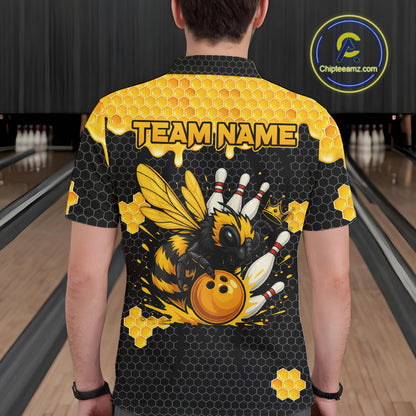 Custom Black and Yellow Honey Bee Bowling Shirts For Men, Bee Bowling Team Bowlers Outfit NQS10376