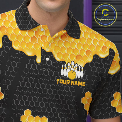 Custom Black and Yellow Honey Bee Bowling Shirts For Men, Bee Bowling Team Bowlers Outfit NQS10376