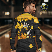 Load image into Gallery viewer, Custom Black and Yellow Honey Bee Bowling Shirts For Men, Bee Bowling Team Bowlers Outfit NQS10376