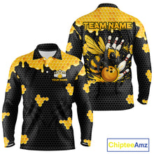 Load image into Gallery viewer, Custom Black and Yellow Honey Bee Bowling Shirts For Men, Bee Bowling Team Bowlers Outfit NQS10376