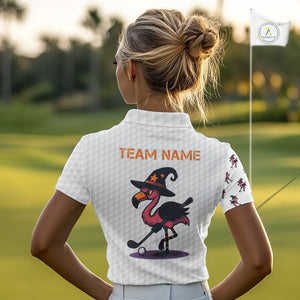 Funny Women golf polo shirt custom Halloween flamingo pattern white golf shirts NQS10377