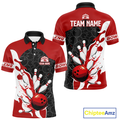 Black and Red Camo Bowling Polo, Quarter Zip Shirt For Men custom Bowling Team Jerseys Uniform NQS10380