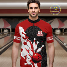 Load image into Gallery viewer, Black and Red Camo Bowling Polo, Quarter Zip Shirt For Men custom Bowling Team Jerseys Uniform NQS10380