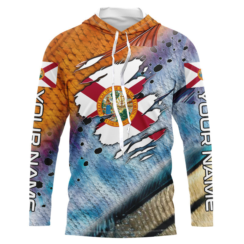 Inshore slam redfish trout snook scales Florida flag Custom patriotic fishing long sleeve shirts NQS8621