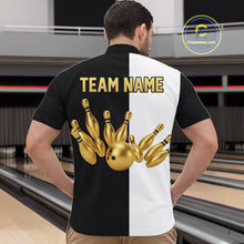 Load image into Gallery viewer, Black and white retro vintage Bowling polo, 1/4 Zip shirts for Men custom Bowling team jerseys | Gold NQS10808