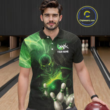 Load image into Gallery viewer, Black and green lightning skull Bowling polo, 1/4 Zip shirts for Men custom Bowling team Jersey NQS10809