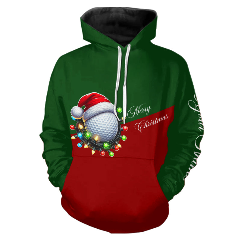 Red and Green Christmas Golf ball Golf Hoodies custom golf hoodie Xmas golf gifts NQS8869