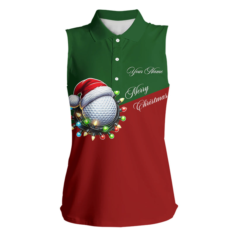 Red and Green Christmas Golf ball Women sleeveless polo shirt custom ladies golf tops Xmas golf gifts NQS8869