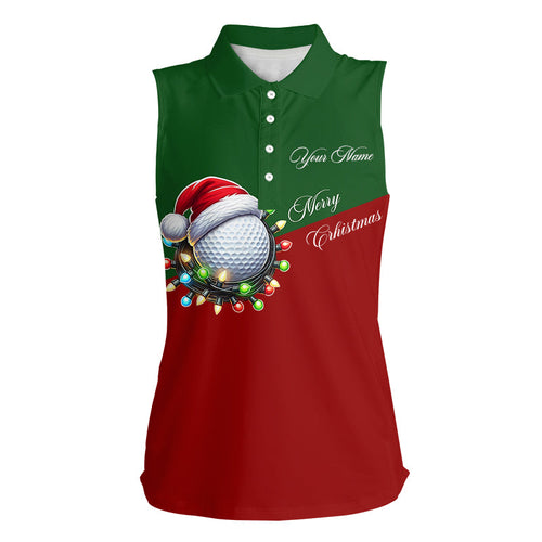 Red and Green Christmas Golf ball Women sleeveless polo shirt custom ladies golf tops Xmas golf gifts NQS8869