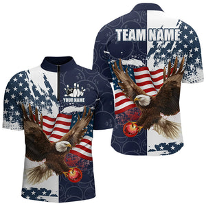 Red, White and Blue American Flag Eagle Bowling Shirts For Men Custom Patriotic Bowling Team Jersey NQS9120