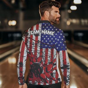 Vintage American Flag Wings Mens Bowling Polo, Quarter Zip Shirt Custom Patriotic Team bowling jersey NQS9314