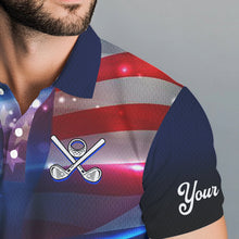 Load image into Gallery viewer, Blue Lights American Flag Mens golf polo shirts custom patriotic golf shirts for men NQS9316