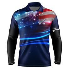 Load image into Gallery viewer, Blue Lights American Flag Mens golf polo shirts custom patriotic golf shirts for men NQS9316