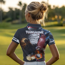 Load image into Gallery viewer, American Flag Eagle flame golf ball Womens golf polo shirts custom patriotic golf shirts for women NQS9317