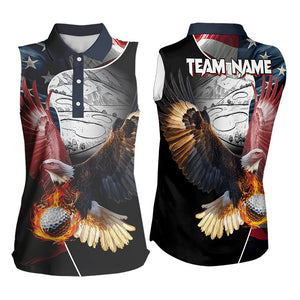 American Flag Eagle flame golf ball Womens sleeveless polo shirt custom patriotic ladies golf shirt NQS9317