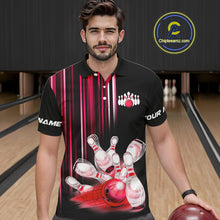Load image into Gallery viewer, Black and red light Men bowling Polo, Quarter Zip Shirt Custom bowling ball and pins Team jerseys NQS9828