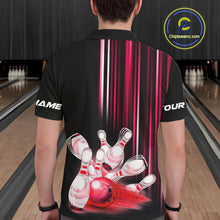 Load image into Gallery viewer, Black and red light Men bowling Polo, Quarter Zip Shirt Custom bowling ball and pins Team jerseys NQS9828