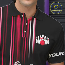 Load image into Gallery viewer, Black and red light Men bowling Polo, Quarter Zip Shirt Custom bowling ball and pins Team jerseys NQS9828