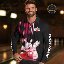 Load image into Gallery viewer, Black and red light Men bowling Polo, Quarter Zip Shirt Custom bowling ball and pins Team jerseys NQS9828