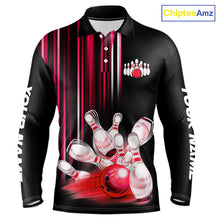 Load image into Gallery viewer, Black and red light Men bowling Polo, Quarter Zip Shirt Custom bowling ball and pins Team jerseys NQS9828