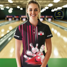 Load image into Gallery viewer, Black and red light Women bowling Polo, Quarter Zip Shirt Custom bowling ball and pins Team jerseys NQS9828