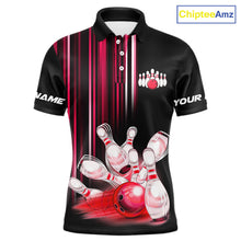 Load image into Gallery viewer, Black and red light Men bowling Polo, Quarter Zip Shirt Custom bowling ball and pins Team jerseys NQS9828