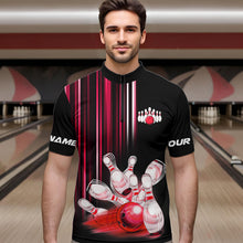Load image into Gallery viewer, Black and red light Men bowling Polo, Quarter Zip Shirt Custom bowling ball and pins Team jerseys NQS9828