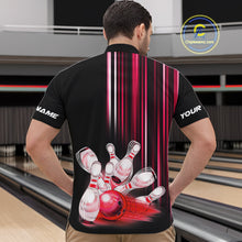 Load image into Gallery viewer, Black and red light Men bowling Polo, Quarter Zip Shirt Custom bowling ball and pins Team jerseys NQS9828