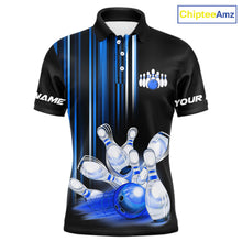 Load image into Gallery viewer, Black and blue light Men bowling Polo, Quarter Zip Shirt Custom bowling ball and pins Team jerseys NQS9829