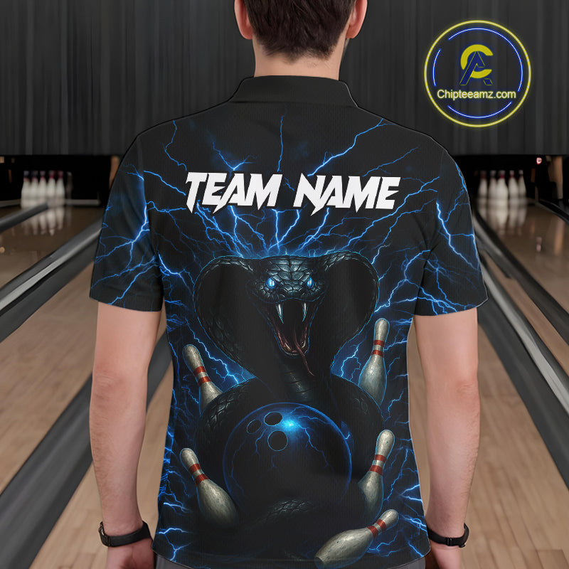Personalized Blue Thunder Lightning Cobra Snake Bowling Shirt For Men, Custom Name Bowling Team Jersey NQS9834