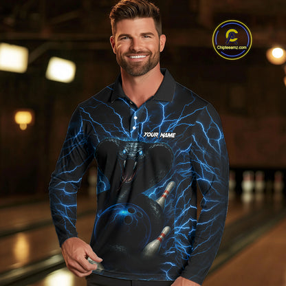 Personalized Blue Thunder Lightning Cobra Snake Bowling Shirt For Men, Custom Name Bowling Team Jersey NQS9834