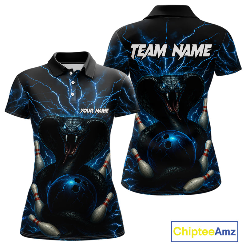Personalized Blue Thunder Lightning Cobra Snake Women Bowling Shirt Custom Name Bowling Team Jersey NQS9834