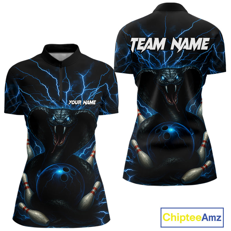 Personalized Blue Thunder Lightning Cobra Snake Women Bowling Shirt Custom Name Bowling Team Jersey NQS9834