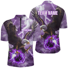 Load image into Gallery viewer, Purple lightning thunder bowling Eagle custom Mens Bowling Polo, Quarter Zip Shirts, bowler jerseys NQS8179