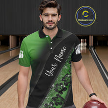 Load image into Gallery viewer, Black and Green Glitter Flower Bowling Polo, Quarter Zip Shirt for Men Custom Bowling Team Jerseys NQS10384