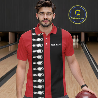 Red and black retro vintage Bowling polo, quarter zip shirts for men custom Bowling team jerseys NQS10385