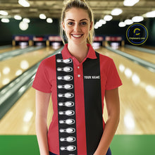 Load image into Gallery viewer, Red and black retro vintage Bowling polo, quarter zip shirts for Women custom Bowling team jerseys NQS10385