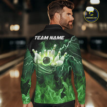 Load image into Gallery viewer, Mens bowling shirts Custom green lightning thunder flame Bowling Team Jersey, gift for team Bowlers NQS10388